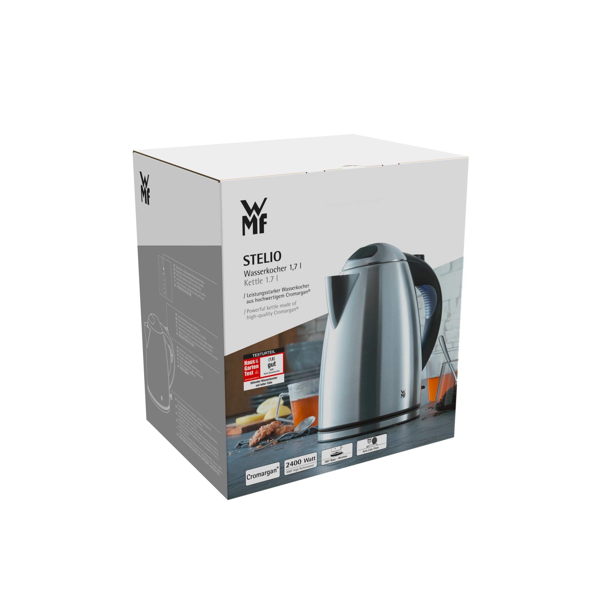 WMF Stelio Kettle Stainless Steel 1.7 L, Electric Kettle with Limescal